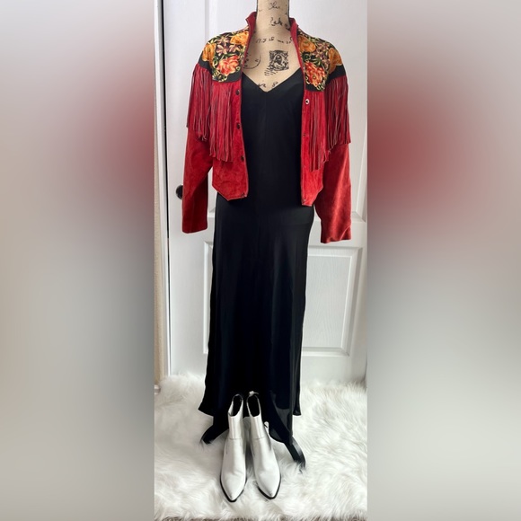 Vintage 80’s western jacket suede leather fringe embroidery - Picture 3 of 9